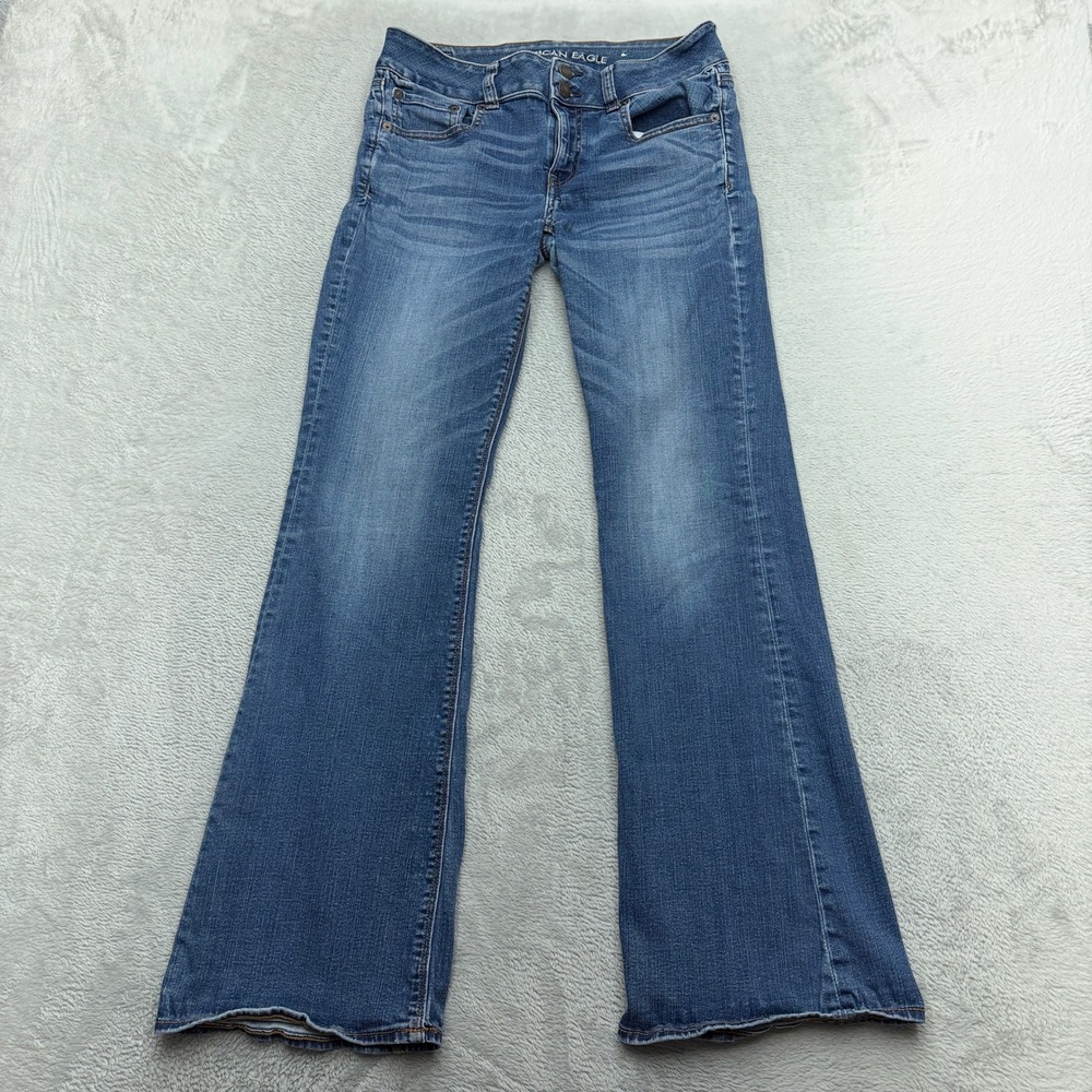 American Eagle Artist Flare Jeans Womens 10 Regular Blue Super Stretch Denim